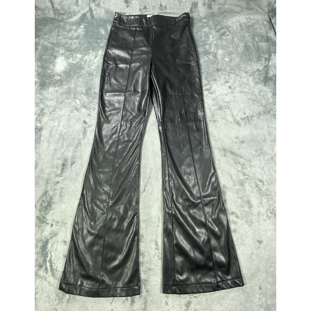 Black Faux Leather Flare Pants Womens 4 Indie Sleaze Festival Alt Goth Retro Y2K